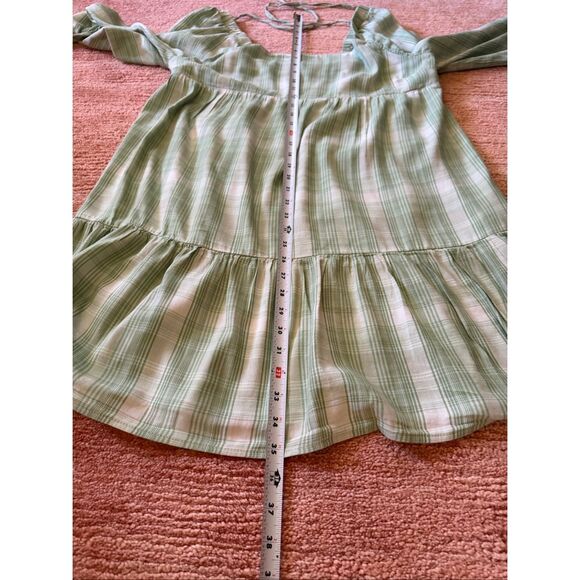 SO Goods For Life Green Plaid Long Sleeve Tiered Mini Dress Cottagecore - Picture 7 of 8